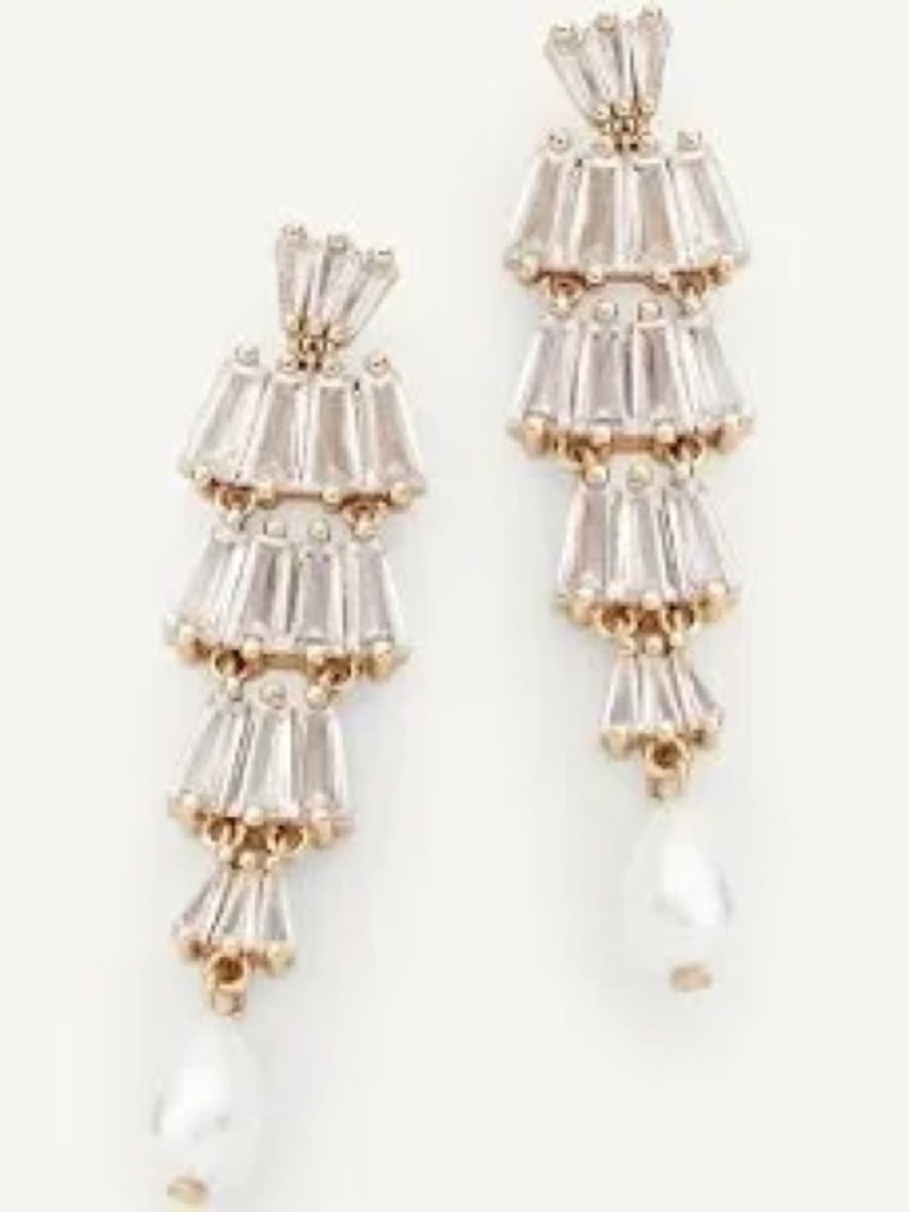Gold-Tone Clear Crystal Drop Earrings with Pearl Accent